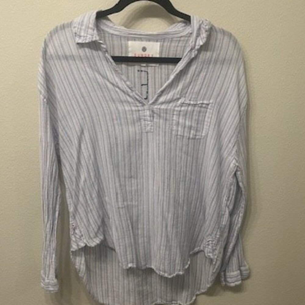 Sundry Sea Sun Salt White with Micro Blue Stripes Shirt - Size S - Picture 2 of 7